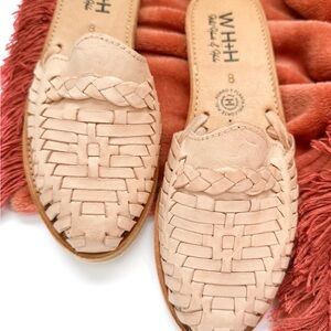 Women's Cream Woven Huarache Slip-On Sandals/Mules